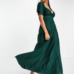 Asos Design Pleated Twist back Cap sleeve maxi Dress